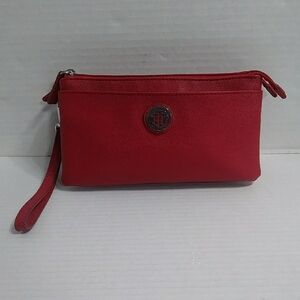 Tommy Hilfiger Faux Leather Red Wristlet Clutch *EUC*